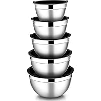Mixing Bowls with Lids Set of 5, Stainless Steel Black Mixing Bowls Metal Nesting Bowls with Airtight Lids for Cooking, Baking, Serving