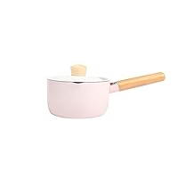 1.4L pink milk pan with lid baby baby food supplement pan fried non-stick pan household small porridge instant noodle hot milk pan(Size: 6.3 inches long x 3.3 inches high)
