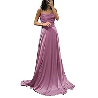 Satin Bridesmaid Dresses Long with Sash Crystal Shoulder Strap High Slit Prom Dresses Evening Gowns for Wedding Guest