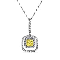 Yellow Sapphire & Diamond Womens Halo Pendant Necklace 0.76 ctw 14K White Gold with 18