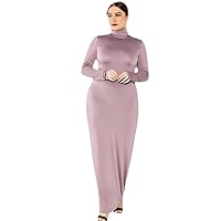 Spring Autumn Women Solid Casual Slim Package Hip Dress Sleeve Turtleneck Stretchy Dresses Plus Size Robe