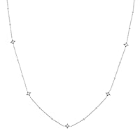 14k White Gold 0.25 Dwt Diamond Stars Station Adjustable Necklace 20 Inch Jewelry for Women