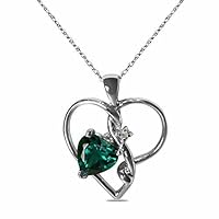 Lab-Created Sapphire OR Ruby OR Emerald OR Opal Gemstone Birthstone Double Heart Diamond Accent Necklace Pendant Charm 10k Yellow or White Gold 925 Sterling Sliver 18” Chain (Choose your Birthstone)