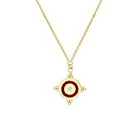 14k Yellow Gold 0.015 dwt Diamond Cherry Enamel Disk Medal Pendant Necklace and 18 Inch Jewelry for Women