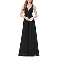 V-Neck Sleeveless Chiffon Party Evening Dress Solid Plus Size Maxi Dresses