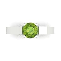 Clara Pucci 1.70ct Round Cut Solitaire Genuine Natural Peridot Engagement Promise Anniversary Bridal Wedding Accent Ring 18K White Gold