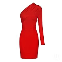 One Shoulder Sexy Bodycon Dresses Women Ruched Bandage Clubwear Mini Cocktail Party Dress