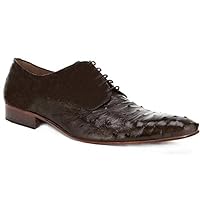 Handmade Men's Oxford Shoes in Dark Brown Ostrich Leather
