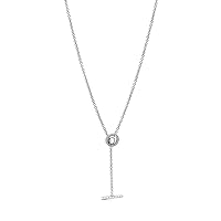 Pandora Pave Circle Necklace with T Clasp and Logo in Silver, Metal, Cubic Zirconia