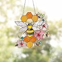 Honeycomb Bee Suncatcher, Handcrafted Bees Honeycomb Acrylic Window Hanging, Stained Acrylic Window Hanging Decorations, Sun Catcher Decoration, Gifts for Mom and Bird Lovers
