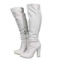 Frankie Hsu Fashion Designer Modern Classic Sexy Big Large Size White Chunky Block Heels Knee High Calf Tall Long Boots For Women Men US4-14