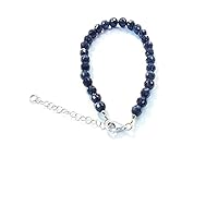 Natural Blue Sapphire 8mm Round Shape Faceted Cut Gemstone Beads 7 Inch Adjustable Silver Plated Clasp Bracelet For Men, Women. Natural Gemstone Link Bracelet. | Lcbr_01666