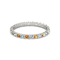 Aquamarine With Citrine Round 2.50 MM Eternity 925 Sterling Silver Women Stackable Wedding Ring