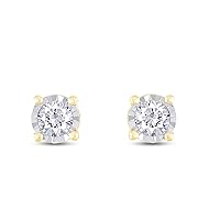 Round Shape Natural White Diamond Stud Earrings In 14K Gold Over Sterling Silver (0.2 Cttw, J-K Color, I2-I3 Clarity)