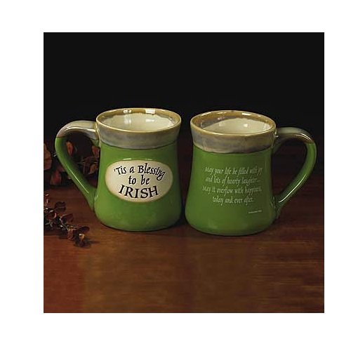 Abbey Gift Tis a Blessing to Be Irish Pottery Mug Green 16 oz