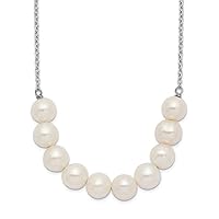 925 Sterling Silver Rhod Plat 6 7mm White Off Round Freshwater Cultured Pearl Necklace 18 Inch Jewelry for Women