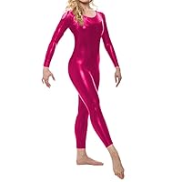 Sexy Scoop Neck Full Sleeve Bodycon Jumpsuits Shiny Metallic Spandex Jumpsuits Rompers Party Club High Street Outfits Overall (6X-Large,Rose Red,6X-Large)