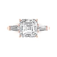 Clara Pucci 3.50 ct Asscher cut 3 stone Solitaire Stunning Moissanite Engagement Promise Anniversary Bridal Ring 14k Rose Gold