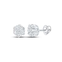 14kt White Gold Mens Round Diamond Flower Cluster Earrings 3/4 Cttw