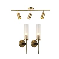 BOKT Modern Wall Sconce Gold Adjustable Track Lighting 3 Light Brushed Brass Flush Mount Ceiling Light Bathroom Vanity Lighting for Living Room Hallway Bedroom