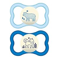 MAM Air Night Pacifiers (1 Sterilizing Pacifier Case), MAM Sensitive Skin Pacifier 6+ Months, Glow in the Dark Pacifier, Best Pacifier for Breastfed Babies, Baby Boy Pacifiers, 6-16 - 2 Ct (Pack of 1)