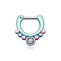 WildKlass Jewelry Purple Opal Teal Septum Clicker 14g 1/4