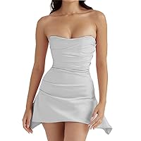 Women Strapless Satin Off Shoulder Short Skirt Sexy Backless Homecoming Formal Party Cocktail Prom Gown Mini Birthday Dresses