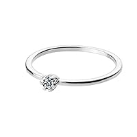 18k White Gold Tiny Solitaire Birthstone Ring Mother Ring with 1 birthstone for Her, Women, Mother, Wife, girl