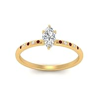 Choose Your Gemstone Thin Bezel Set Scattered Engagement Ring yellow gold plated Marquise Shape Side Stone Engagement Rings Lightweight Office Wear Everyday Gift Jewelry US Size 4 to 12
