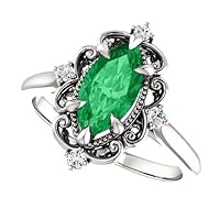 Vintage 3 CT Marquise Emerald Engagement Ring 14K Gold, Victorian Natural Emerald Ring, Antique Green Emerald Ring, May Birthstone Ring, Filigree Wedding Ring, Unique Bridal Ring, Perfact for Gift