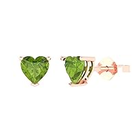 1.50 ct Heart Cut Solitaire Natural Green Peridot Pair of Stud Everyday Earrings 18K Pink Rose Gold Butterfly Push Back
