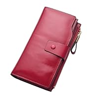Anti -Magnetic Leather Retro Oil Leather Wallet Women's Long Card Position Zipper Buckle Ladies Holding Bags Handbags (Color : 2)