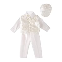 Dressy Daisy Infant Baby Boy Christening Baptism Outfit White Suit 5 Pieces Clothing Set with Bonnet Hat Size 3 to 24 Months