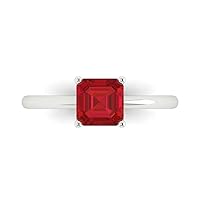 Clara Pucci 1.0 carat Asscher Cut Solitaire Simulated Ruby Proposal Wedding Bridal Anniversary Ring 18K White Gold