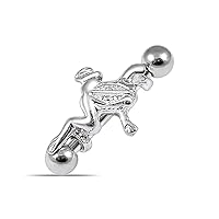 PiercingPiont Trendy Plain Tiny Frog 925 Sterling Silver with Surgical Steel Eyebrow Bar