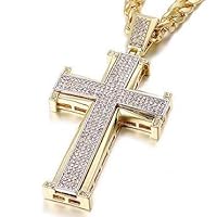 CALOZITO Pendant Black/White Crystal Gold color Chain Men Necklace Father's Day Gift Jewelry Length: 24inch(60cm) (Small Gold Cross)