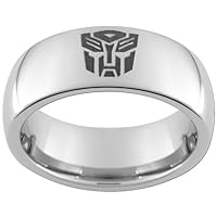 8mm Tungsten Carbide Dome Autobot Ring (full & half sizes 5-15)
