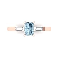 1.15 Emerald Baguette cut 3 stone Solitaire W/Accent Natural Sky Blue Topaz Anniversary Promise Wedding ring 18K Rose Gold