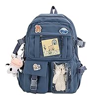 Kawaii Backpack with Lunch bag Kawaii Shoulder Bag Cute Aesthetic Backpack with Cute Pin Accessories Plush Pendant BLUE
