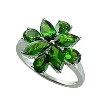 Carillon Chrome Diopside Pear Shape 1.67 Carat Natural Earth Mined Gemstone 925 Sterling Silver Ring Unique Jewelry for Women & Men