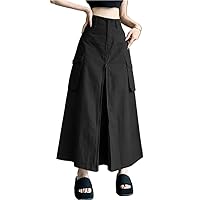 Women Long Skirt Korean High Waist Casual Loose Pleating Skirts Spring Solid