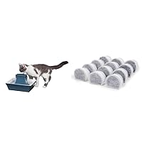 PetSafe Cat and Dog Water Fountain - Automatic Water Dispenser - Blue - 70 oz & Drinkwell Replacement Carbon Filters, Dog and Cat Ceramic and 2 Gallon Water Fountain Filters, 12-Pack