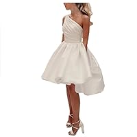 Simple Short One-Shoulder Wedding Dress for Bride Satin A-Line Bridal Shower Dress Mini Homecoming Party Dress