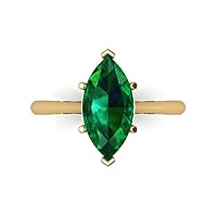 Clara Pucci 2.50 ct Marquise Cut Solitaire Simulated Green Emerald Engagement Wedding Bridal Promise Anniversary Ring 14k Yellow Gold