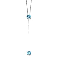 925 Sterling Silver Rhodium Plated Blue Topaz With 2inch Ext. Y necklace 16 Inch Measures 7.46mm Wide Jewelry for Women