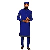 Men Tracksuit African Clothing Traditional Set Dashiki Shirt Pant and Hat 3 Piece Tribal Outfits Casual Robe