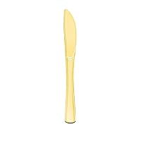 Party Essentials Disposable Plastic Cutlery/Heavy-Duty Flatware/Silverware for All Events, 50-Count, Shiny Gold Knives