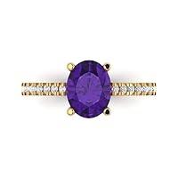 Clara Pucci 1.83ct Oval Cut Solitaire accent Natural Amethyst Proposal Designer Wedding Anniversary Bridal ring Real 14k Yellow Gold