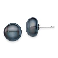 925 Sterling Silver 4 5mm Black Freshwater Cultured Button Pearl Stud Earrings