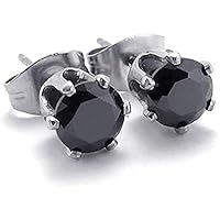 Fancy Daily Wear Round Cut Black CZ Diamond Sparkling 6-Prong Stud Earring For Women's & Girls .925 Sterling Sliver (3MM To 8MM)